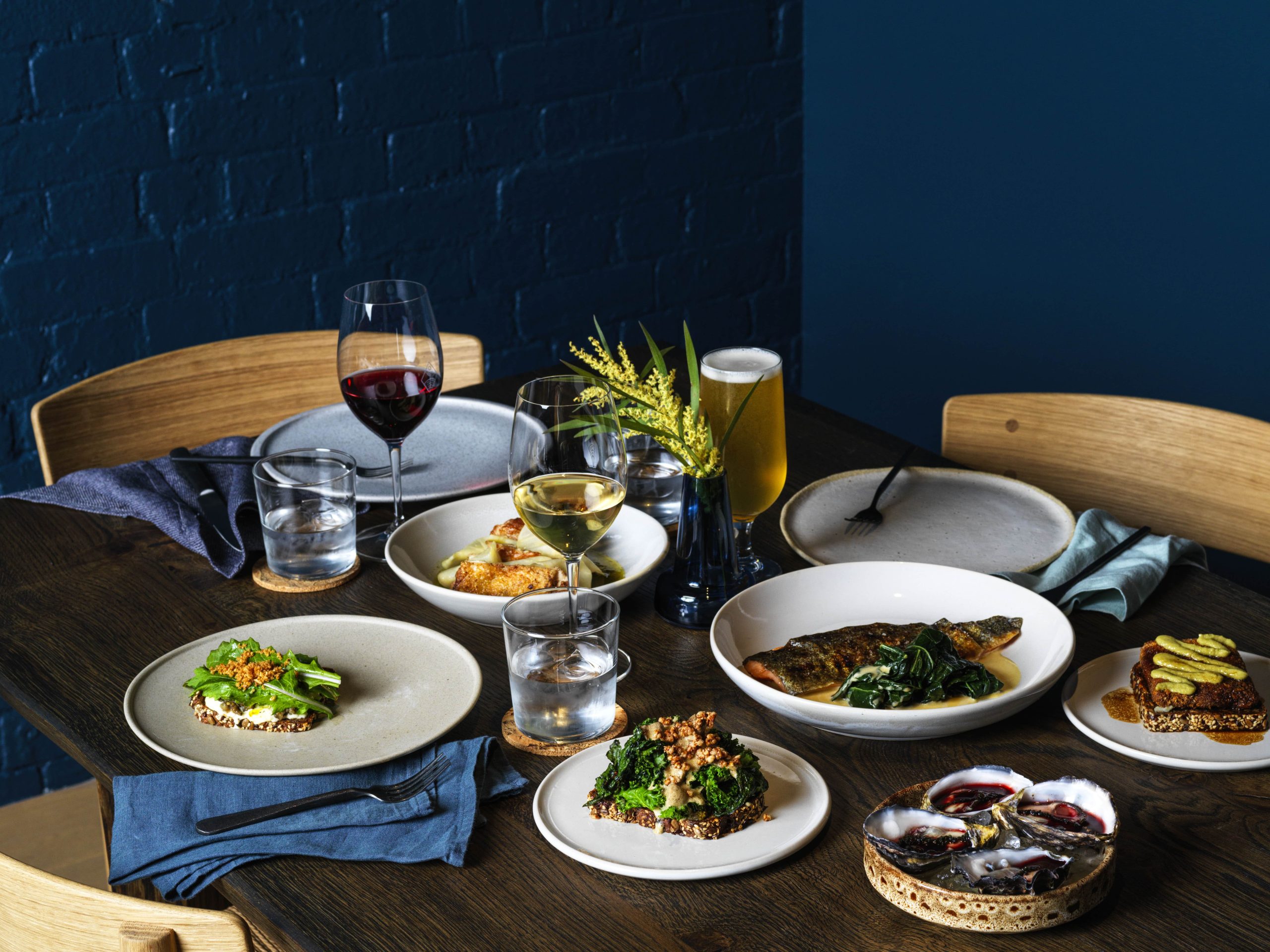 Colourful small plates n the dining table at Freyja restaurant, Melbourne