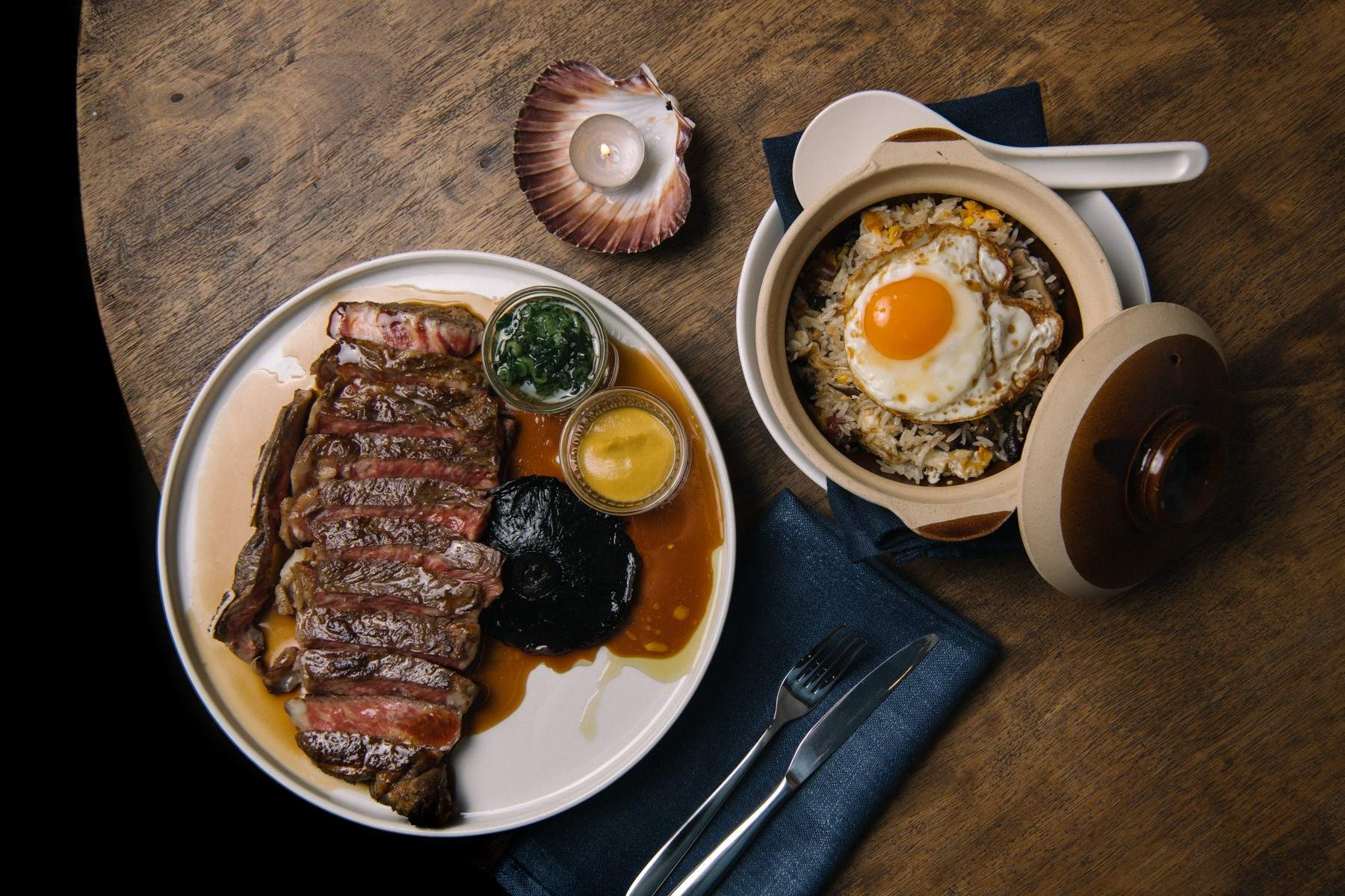 Dry aged bone in sirloin and claypot fried rice at S'more restaurant Sydney