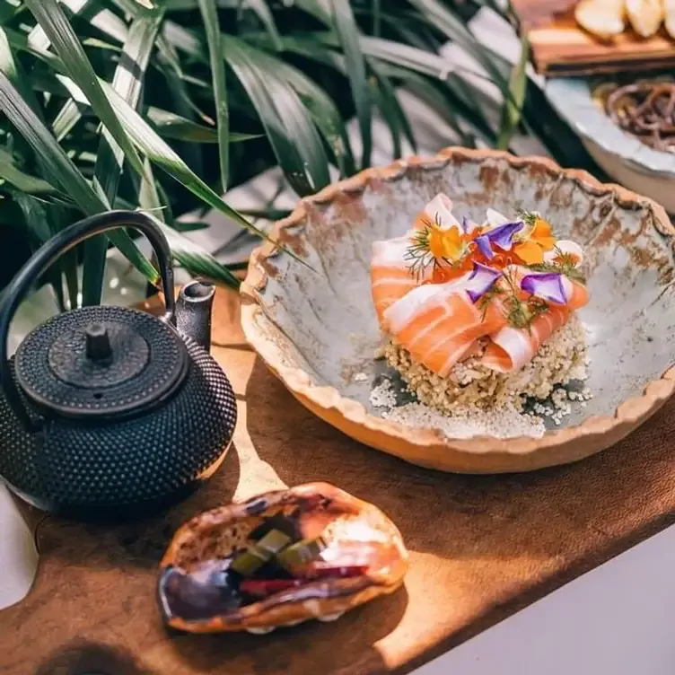 A salmon ochakuze dish at Tento, one of the best outdoor restaurants in Sydney