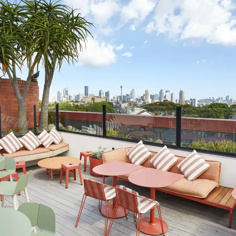 Views of Sydney’s skyline from The Light Brigade’s rooftop terrace.