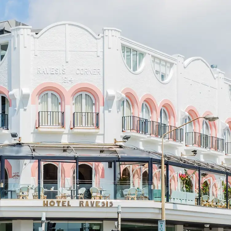 The terrace at Hotel Ravesis, a beachside restaurant in Sydney