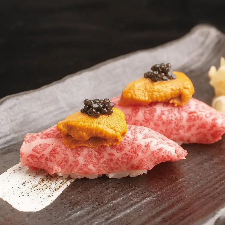 Wagyu beef sushis, topped with foie gras and caviar at Rengaya's, one of the best special occasions restaurants in Sydney