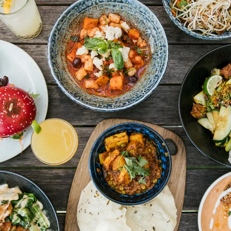 A spread of vegan dishes at Sister of Soul, one of the best vegan friendly restaurants in Melbourne