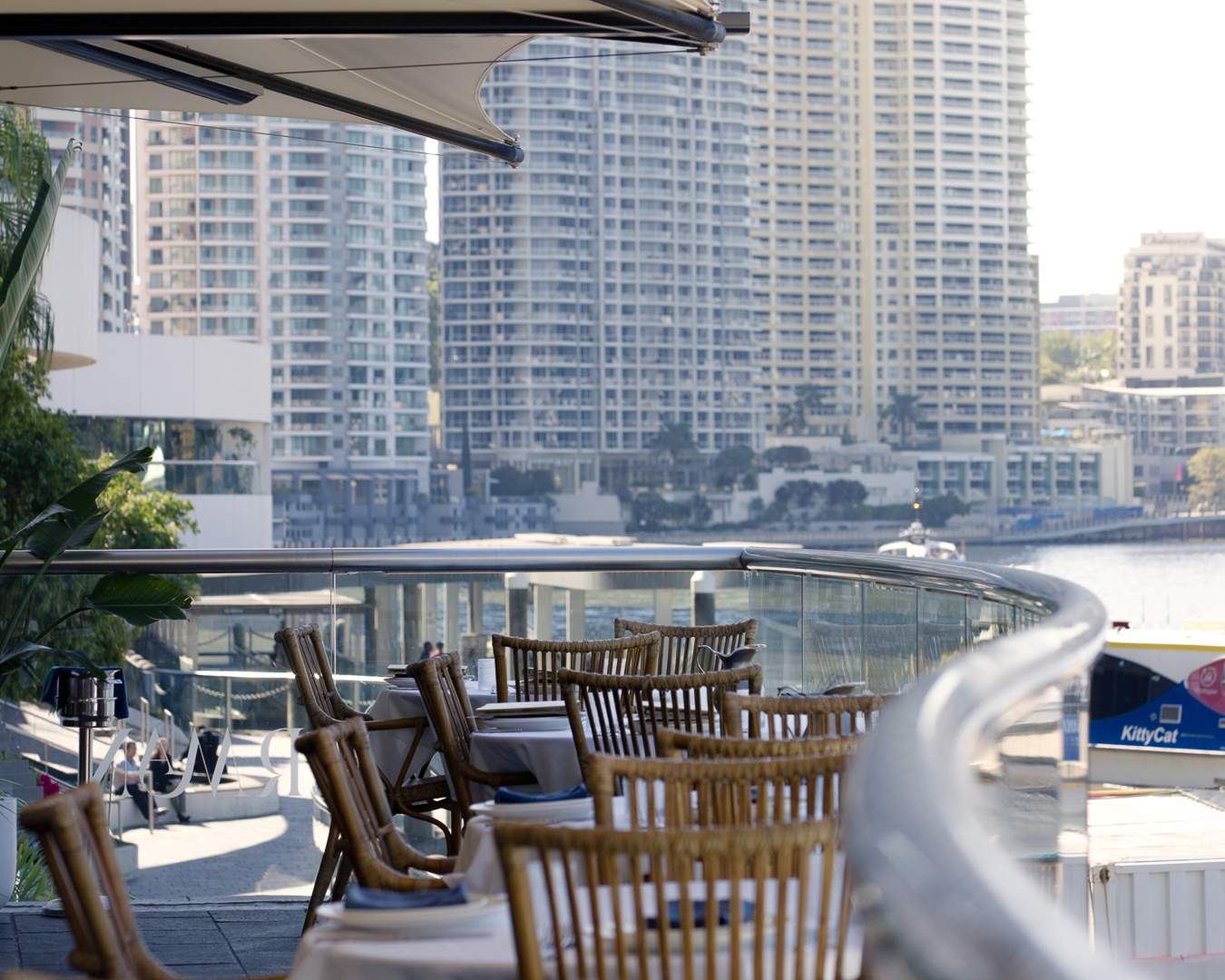 A view of the Brisbane River from Tillerman Seafood Restaurant, one of the best outdoor restaurants in Brisbane