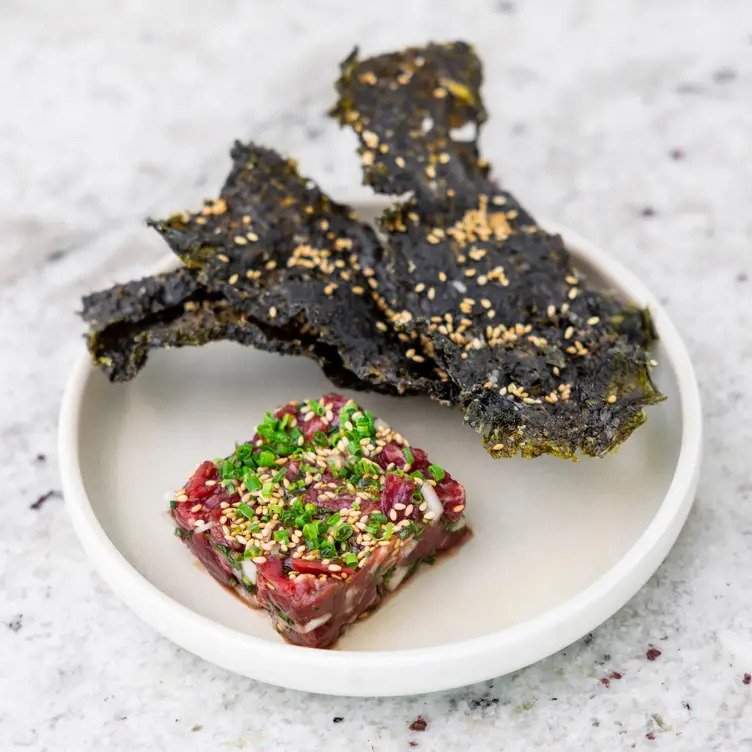 Steak tartare with seaweed crackers at The Evergreen, one of the best Korean restaurants in Sydney