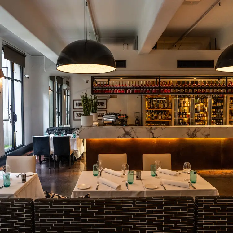 The interior of Cecconi’s Flinders Lane, one of the best Italian restaurants in Melbourne, showing the seating and the bar. Credit: Cecconi’s Flinders Lane