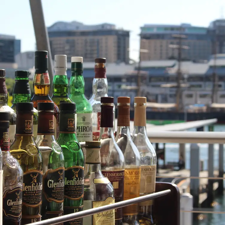 Darling Harbour views from the bar at Steersons Steakhouse, one of the best steak restaurants in Sydney. Credit: Steersons Steakhouse