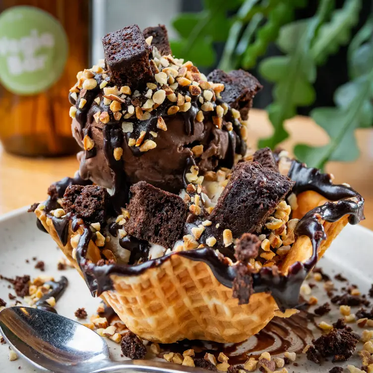 A vegan brownie ice cream served at Vegie Bar – one of the best Melbourne vegetarian restaurants.