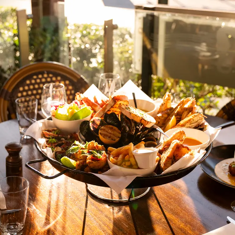 A seafood platter on a table at Waterfront Southgate, one of the best steak restaurants in Melbourne’s CBD. Credit: Waterfront Southgate