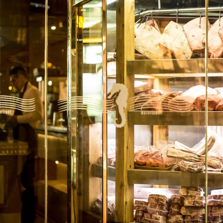 Various cuts of steak displayed in a window at Waterfront Southgate, one of the best steak restaurants in Melbourne’s CBD. Credit: Waterfront Southgate