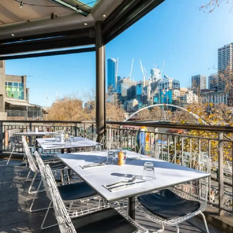 The view from the dining area at YASSAS The Greek Way in Southbank, one of Melbourne’s best Greek restaurants.