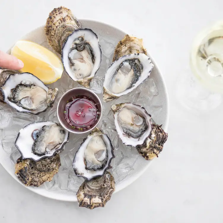 Fresh oysters served on ice with a slice of lemon at one of Sydney’s best restaurants – love.fish - Barangaroo.