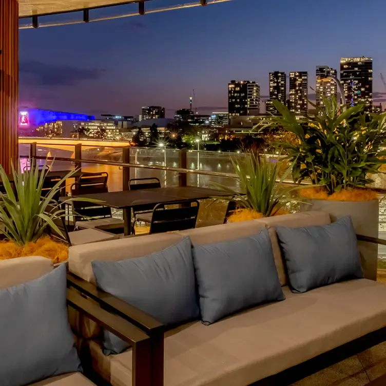 The view of Brisbane City from the dining area at Persone Italian Restaurant in Brisbane.