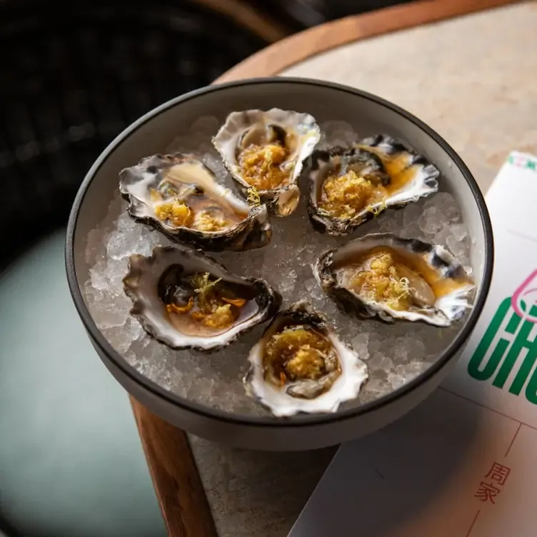 A plate of fresh, garnished oysters at Casa Chow, one of Brisbane’s best romantic restaurants.