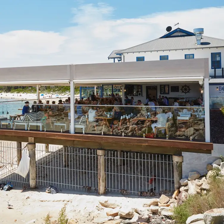 External view of The Boatshed La Perouse’s dining area on the beach in Pyrmont, Sydney.