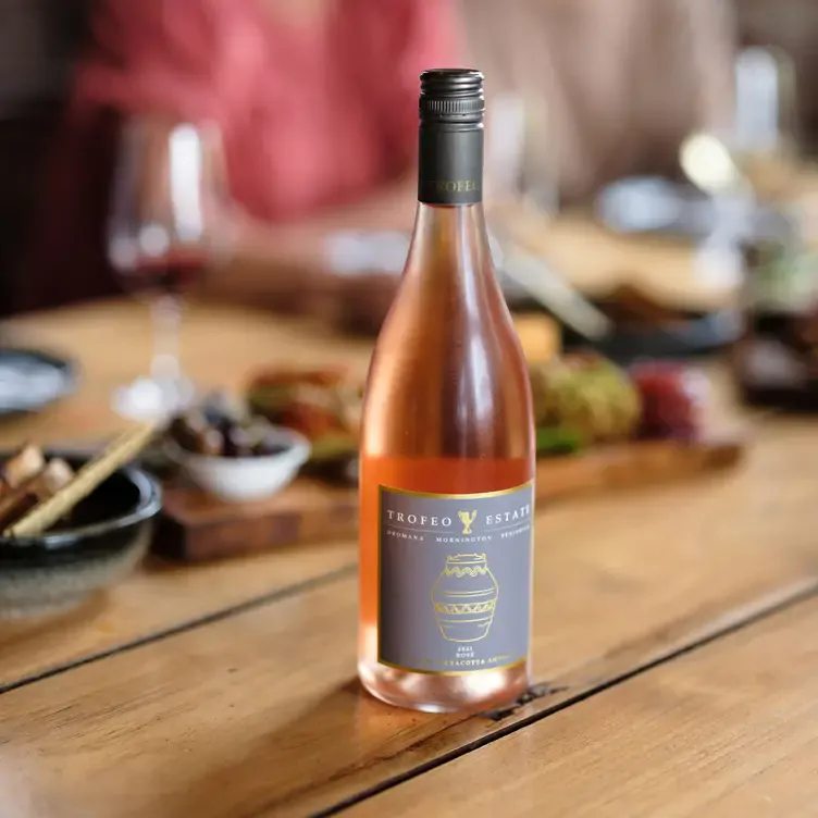 A bottle of rosé served at Trofeo Estate, one of the best wineries in Victoria.