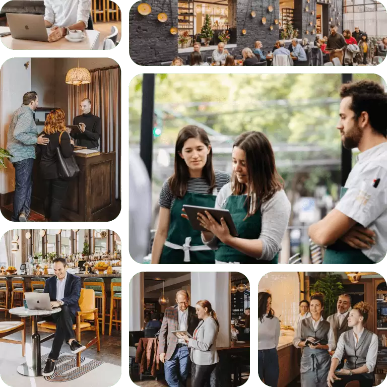 Images of restaurant staff briefing before a restaurant shift