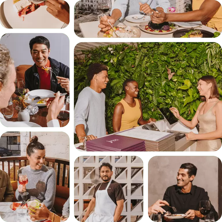 pictures of staff and customers at a restaurant